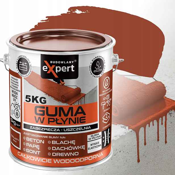 Tekutá gumová těsnící hmota Budowlany Expert cihlově hnědá 5 l