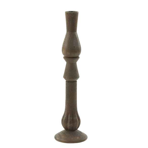 Tmavě hnědý dřevěný svícen na úzkou svíčku Tavola - Ø 11*42 cm Light & Living