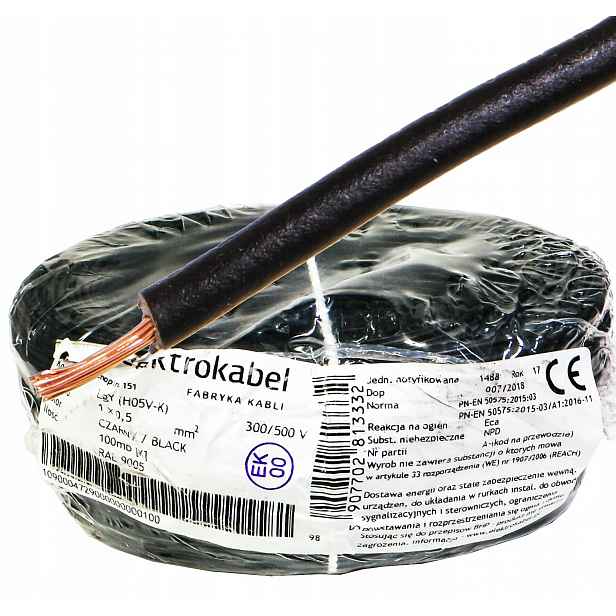 Kabel Lgy 0,5 mm černý 0,5 měděný Cu 100 m 500 V