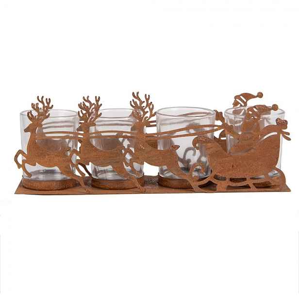 Rezavý kovový vánoční svícen Santa se spřežením Brocante rust - 25*8*8 cm Clayre & Eef