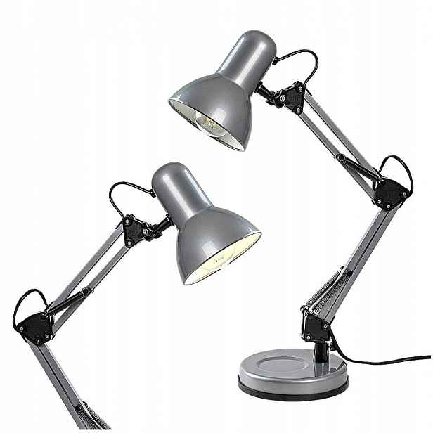 Stříbrná stolní lampa s nastavitelným výložníkem