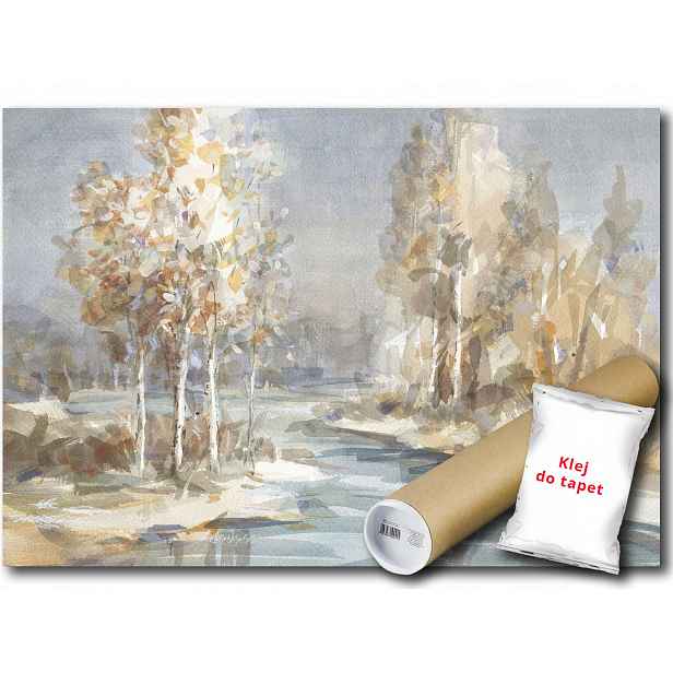 Vliesová fototapeta krajina, břízy, řeka, potok 254x184