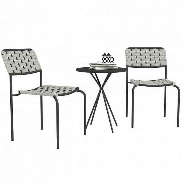 Modfu BISTRO set z oceli a ratanového provazu 46x60x80 cm šedé se stohovatelnými židlemi a kulatým stolem