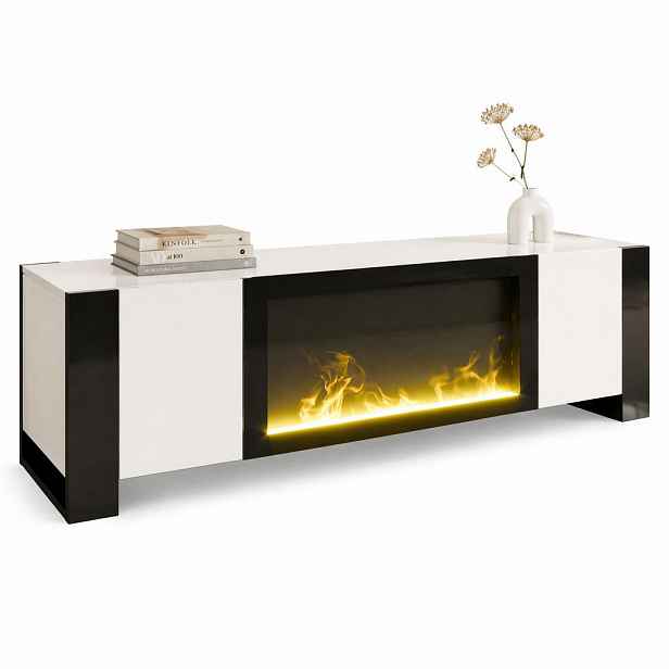 STILVORA TV STOLEK bílý a černý, elektrický krb s efektem plamene, do obývacího pokoje, 165×32×55 cm
