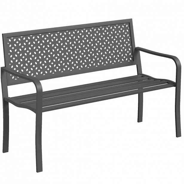 Modfu ZAHRADNÍ lavice z oceli 127x61x85 cm tmavě šedá s opěrkou zad a područkami, odolná proti rzi