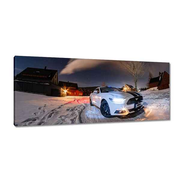 Obrazy 100x40 Bílý Ford Mustang v zimě