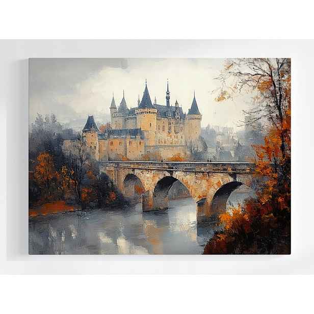 Plakát Krajina Architektura Hrad Most Řeka Podzim 100x75
