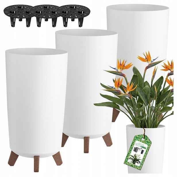 Set x3 Květináč Květináč Bílý Na Nožkách Vysoký Květináč Stojící Na Terase