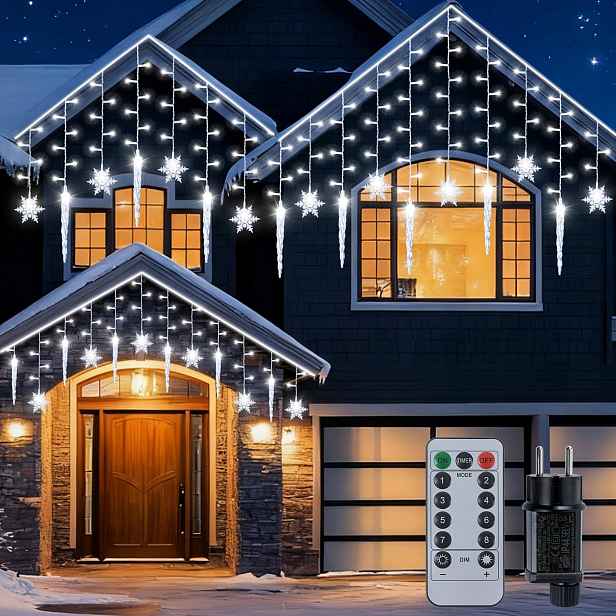 Sunwuun Vánoční lampy Sněhové Vločky 10 m 200 Led IP44 Vodotěsné Venkovní
