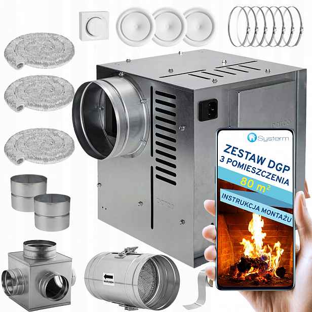 Krbová Turbína Krbový ventilátor Set Dgp 3 místnosti 80 m2