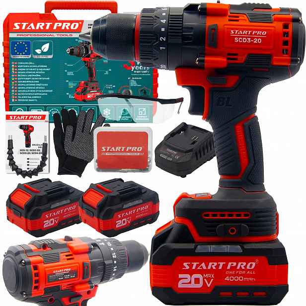 Aku Vrtačka Startpro SCD3-20 20V 120Nm Brushless 2x4Ah