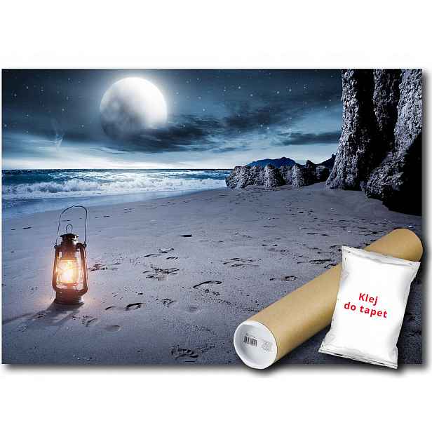 Vinylová fototapeta Pláž Moře Noc Večer Vlny Měsíc Světlo 152x104
