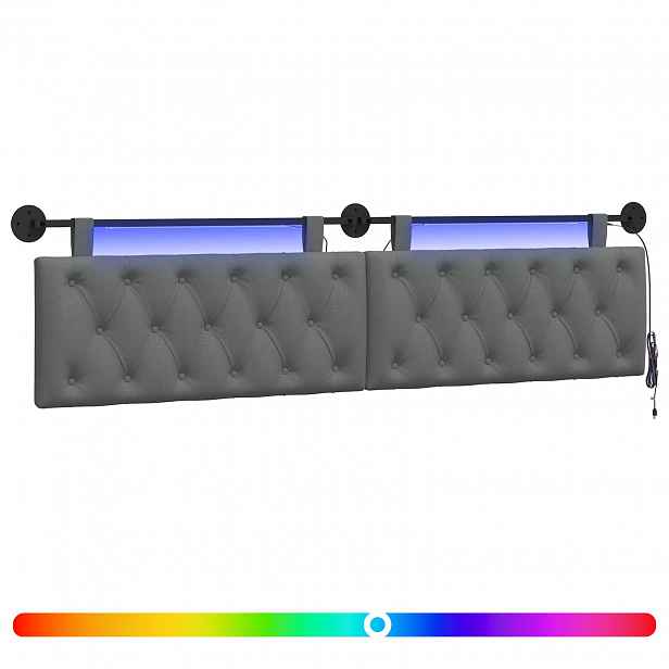 vidaXL Závěsné čelo postele S LED osvětlením Tmavě šedá Textil