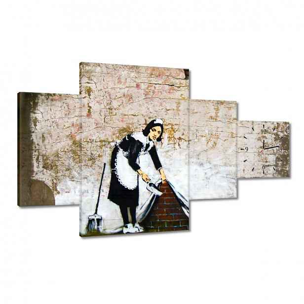 Hodiny 130x80 Banksy Pokojská Grafiti