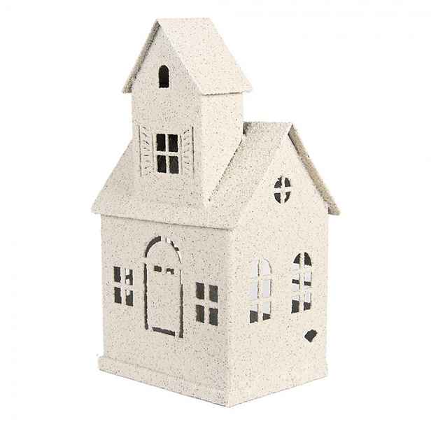 Béžový antik kovový svícen domek Vintage House - 18*14*31 cm Clayre & Eef