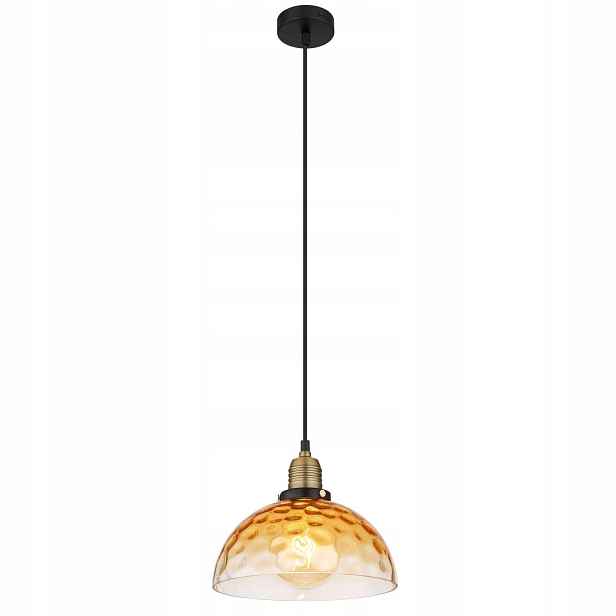 Černá závěsná lampa Salvy s jantarovým leskem nad stolem Globo