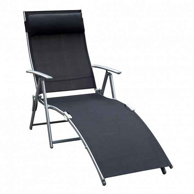 Modfu POLOHOVACÍ zahradní lehátko z kovu 137x63,5x100,5 cm černé s pěti polohami opěrky a skládacím provedením