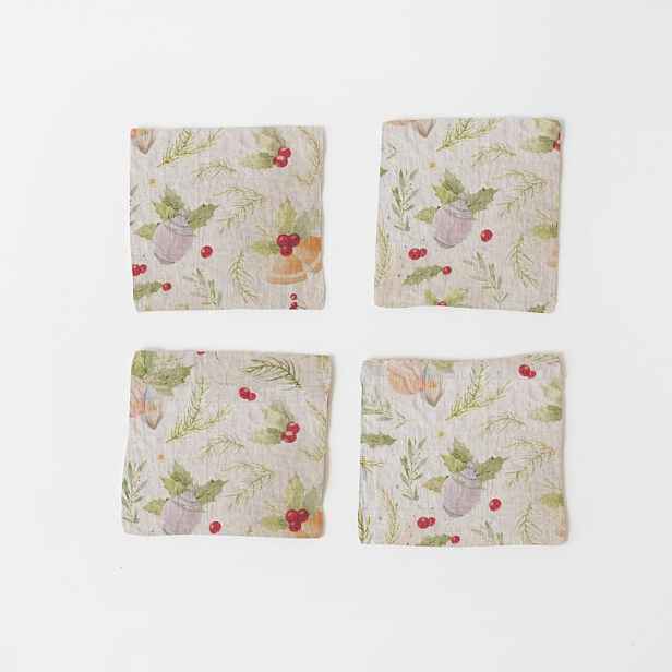 Sada 4 vánočních lněných podtácků Linen Tales Jingle Bells, 10 x 10 cm