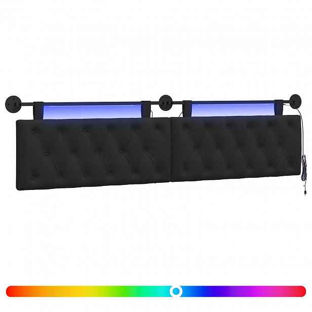 vidaXL Závěsné čelo postele S LED osvětlením Černá Textil