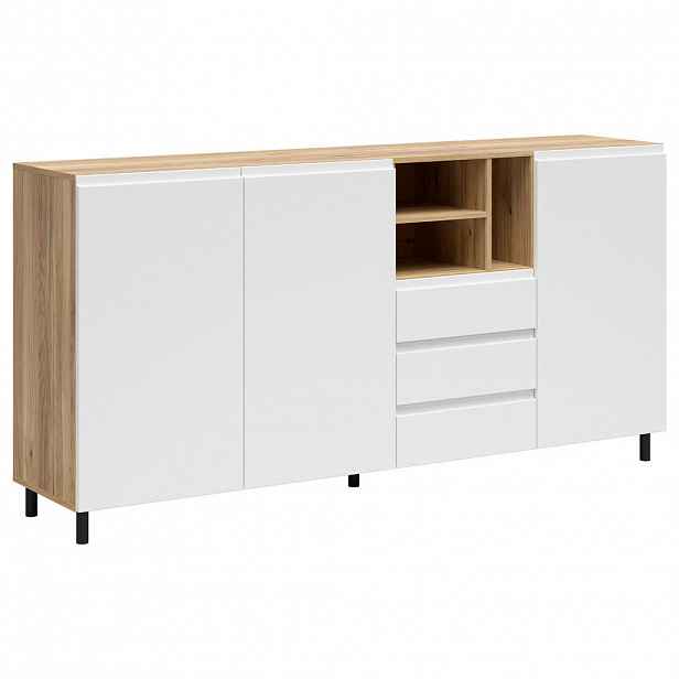 Carryhome ŠIROKÁ KOMODA, bílá, barvy dubu, 180/90/39,9 cm