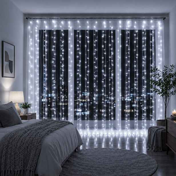 TEMU LED Závěsová Světla Pohádkové 300/200/100 | Napájení přes USB, 8 Režimů, Vhodné pro Parapety, Ložnice, Svatby, Velikonoční Dekorace, pro Vnitřní