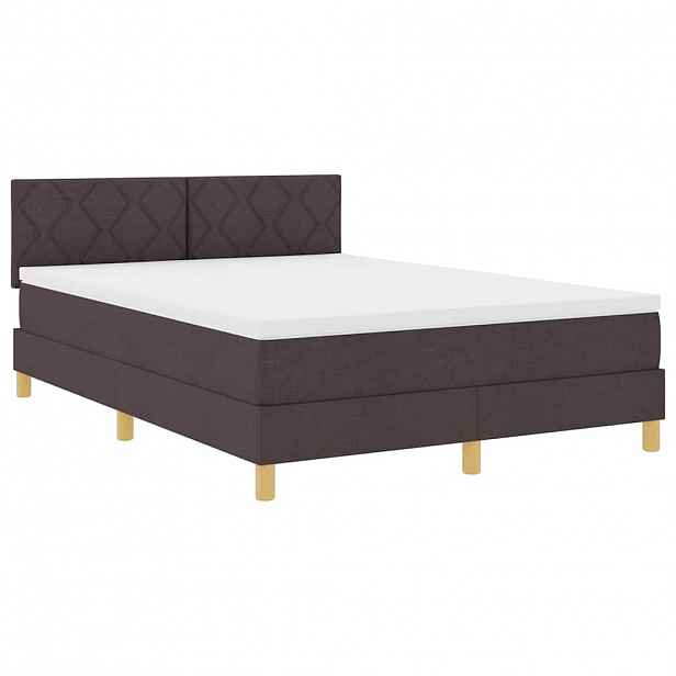 vidaXL LED box pružinová postel s čelo Tmavě hnědá 140 x 200 cm textil