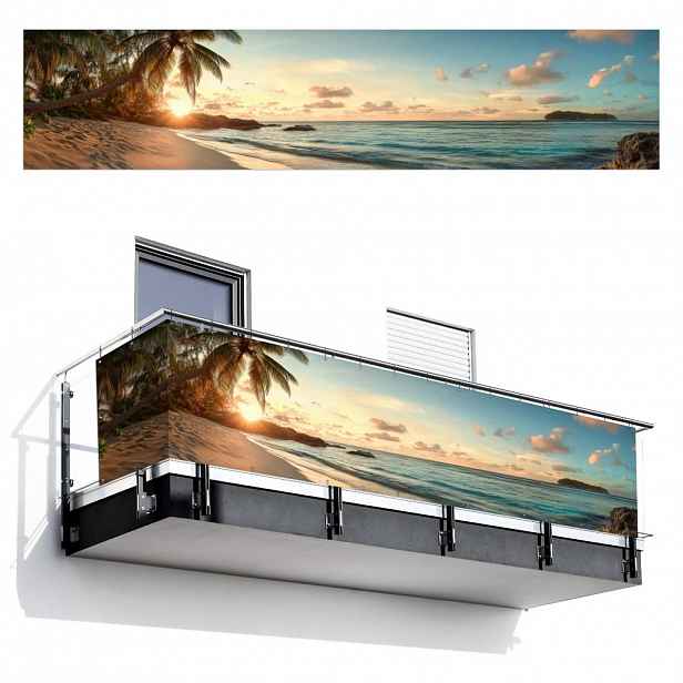 MuchoWow BALKONOVÁ ZÁSTĚNA Pláž - palmy - oceán - západ slunce 500x110 cm