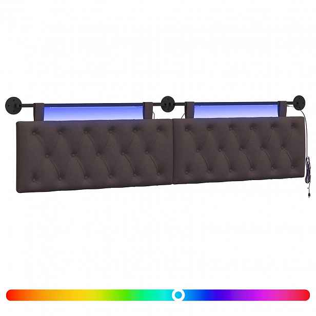 vidaXL Závěsné čelo postele S LED osvětlením Tmavě hnědá Textil