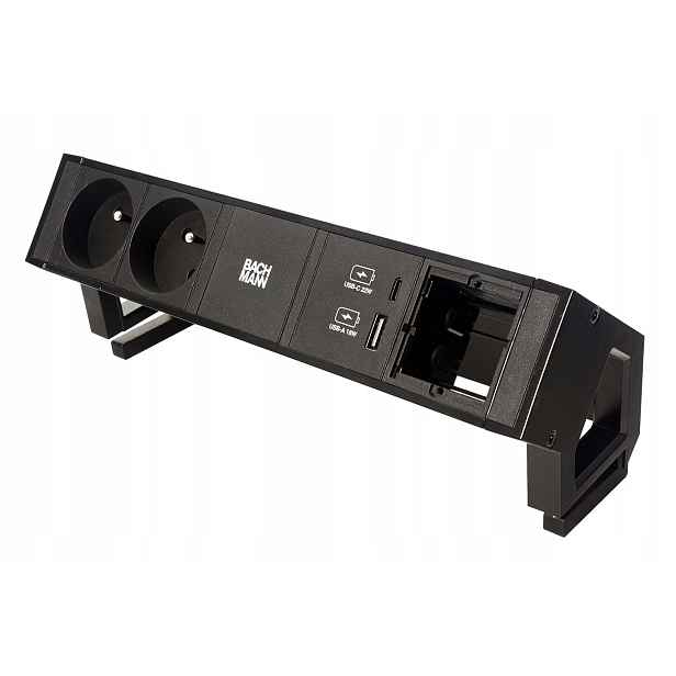Bachmann Desk 2, 2x zásuvka CZ,zdroj 22W(USB A+C),1x volné, černý(902.983)