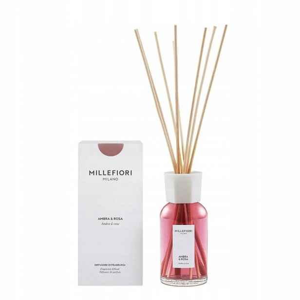 Millefiori Milano Ambra & Rosa – difuzér 250 ml s tyčinkami