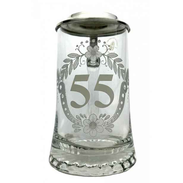 Pivní sklenice na pivo 55 let výroční s cínovým víčkem, korbel, 0,4 l