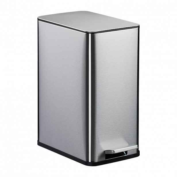 Relaxdays KOŠ Stříbrný pedálový 10 l Softclose kov