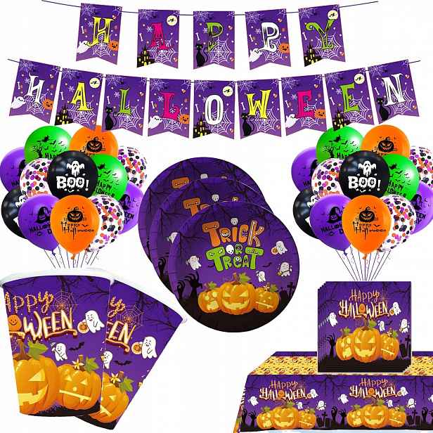 Sada nádobí na Halloween, 62 kusů, na párty, pro 10 hostů