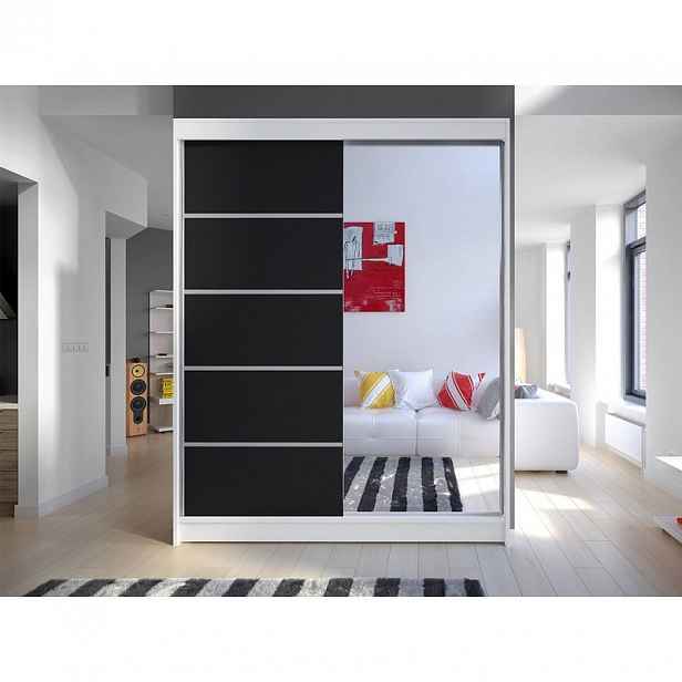 Šatní skříň 150 cm se zrcadlem a LED osvětlením PIRITU 3 - bílá / černá