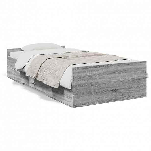 vidaXL Rám postele se zásuvkami šedý sonoma 75x190 cm kompozitní dřevo