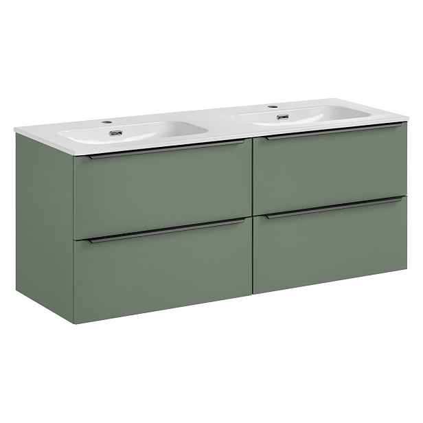 Comad Závěsná skříňka Sombra Green Fly se zápustnými umyvadly 140 cm zelená