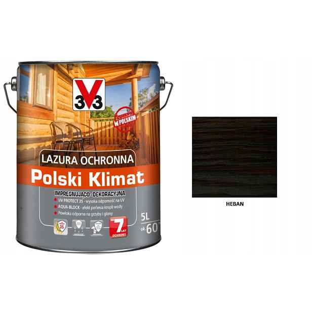 Lazura V33 Polský Klima 7 let 5 L impregnující Eben satén