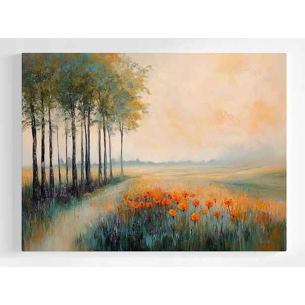 Plakát Krajina Venkovní Krajina Květiny Máky Stromy 100x75
