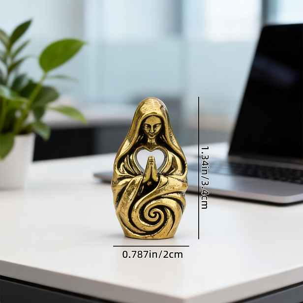 TEMU Sběratelské figurky Vintage mosazná modlitební ozdoba Duté srdce Vortex kovová Katolická křesťanská dekorace na stůl Kancelář Domov Blahočinný