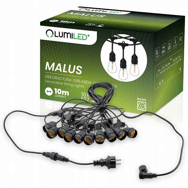 Venkovní zahradní girlanda Malus Světelný řetěz 10 m 10x E27 Lumiled