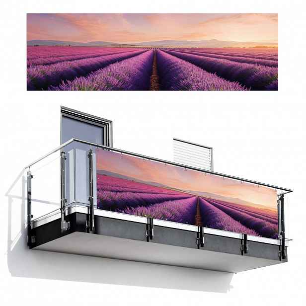 MuchoWow BALKONOVÁ ZÁSTĚNA Levandulové pole - Západ slunce - Fialová - Květiny 300x95 cm