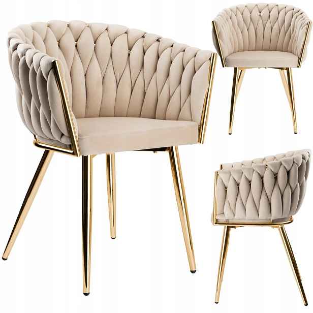Velurové pletené křeslo Cofton Gold Velvet béžové