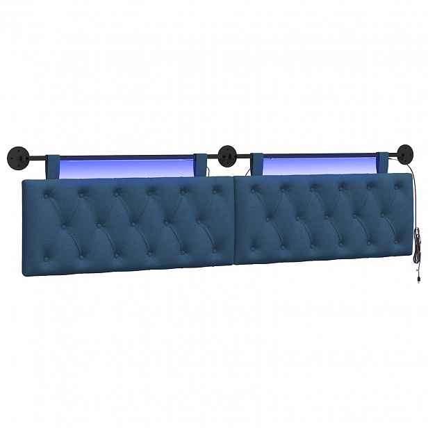 vidaXL Závěsné čelo postele S LED osvětlením Modrá Textil