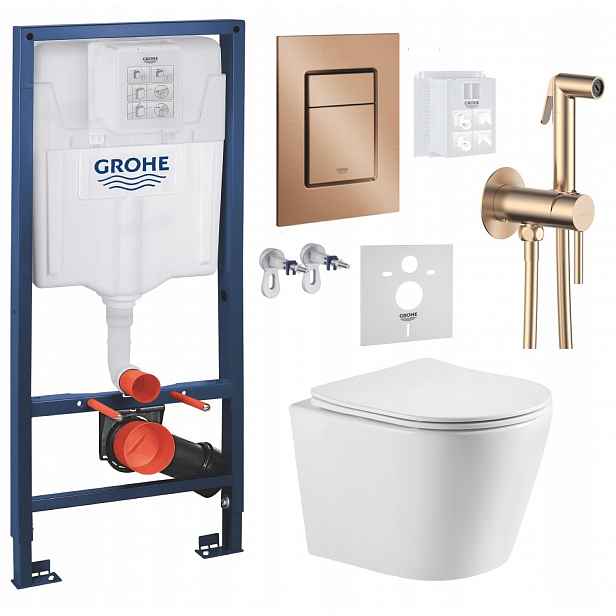 Wc stojan Grohe Rapid Sl s mísou Wc Imprese a tlačítkem měď baterie