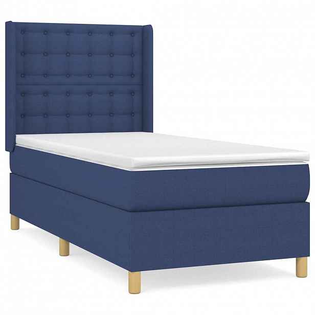 vidaXL Box spring postel s matrací modrá 90x190 cm textil