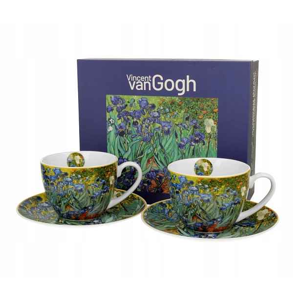 Dva šálky na kávu Gogh porcelán květy kosatce