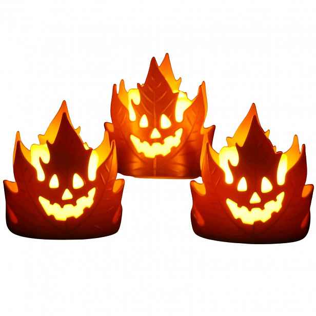 Led Halloweenské Svíčky 3 Ks Javorový List Žluté Světlo Na Baterie