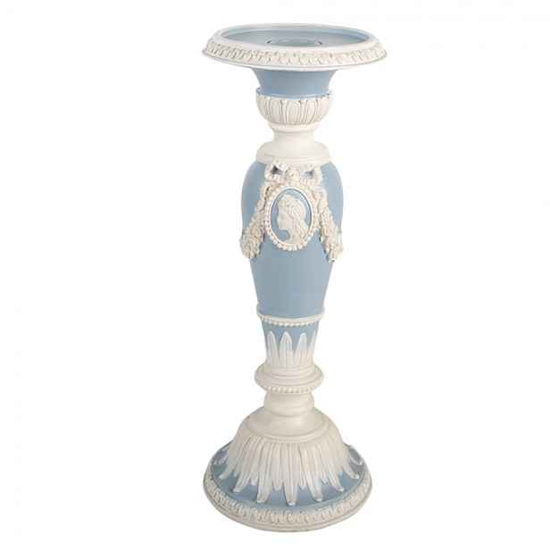 Modro-bílý svícen na úzkou svíčku se zdobením - Ø 10*27 cm Clayre & Eef