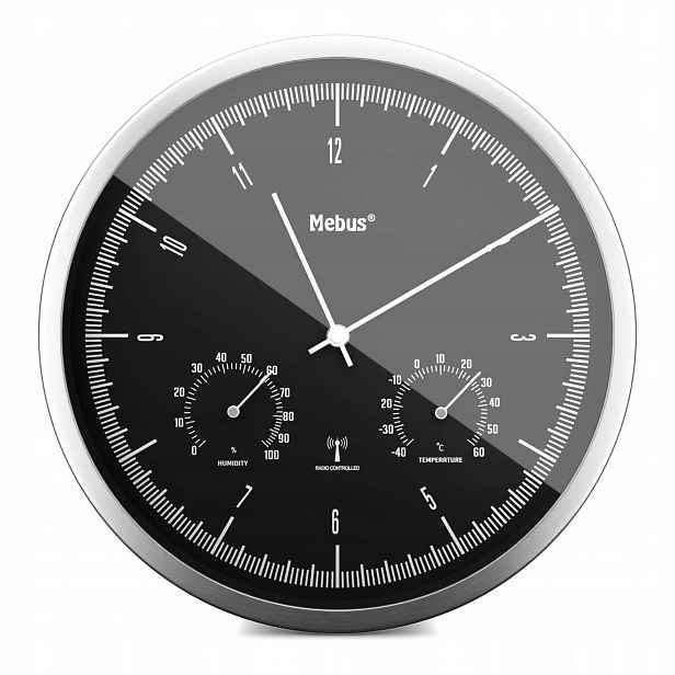 Rádiové nástěnné hodiny tichý teploměr/vlhkoměr 25 cm hliníkové pouzdro