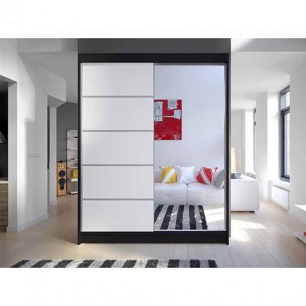 Šatní skříň 150 cm se zrcadlem a LED osvětlením PIRITU 3 - černá / bílá